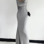 Square Collar Knitted Cotton Maxi Long Mermaid Dress