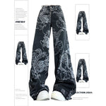 New Fashion Women's Gothic Dragon Print Jeans Baggy Vintage Aesthetic Pants Denim Trousers Y2k Jeans