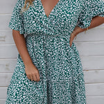 Plus Size Dress for Women Summer V-Neck Short Sleeve Floral Print Casual Dress