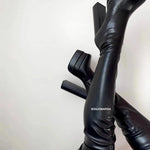 Women's Thigh High Boots Double Platform Block High Heels Over The Knee Boots Zipper Sexy and Chic High Boots