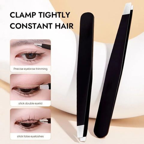 Eyebrow Tweezers Stainless Steel Slant Flat Point Precision Beauty Tool Ingrown Hair Removal