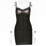 Elegant Spaghetti Strap Sheer Maxi Dress For Women Sleeveless Backless Lace Club Party Dress