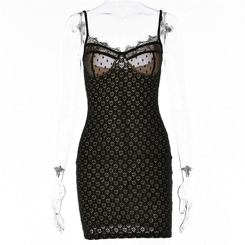 Spaghetti Strap Sheer Lace Maxi Dress Women Sleeveless Backless Elegant Club Party Fashion