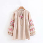 Floral Embroidery Linen Cotton Blouse