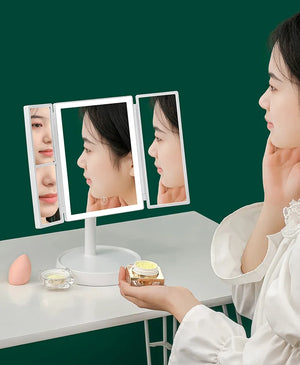 Makeup Vanity Mirror with Lights - 3 Color Lighting Modes 60 LED 1x/2x/3x Magnification, 360° Adjustable Rotation USB Charging