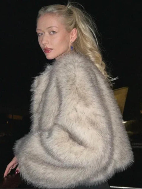 Fluffy Faux Fur Coat raccoon grey