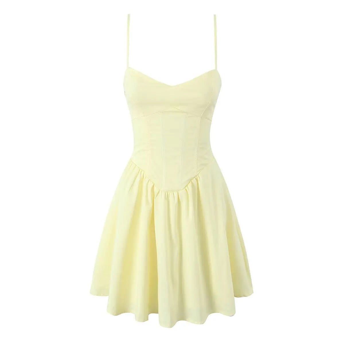 Yellow dress with thin straps on a white background
