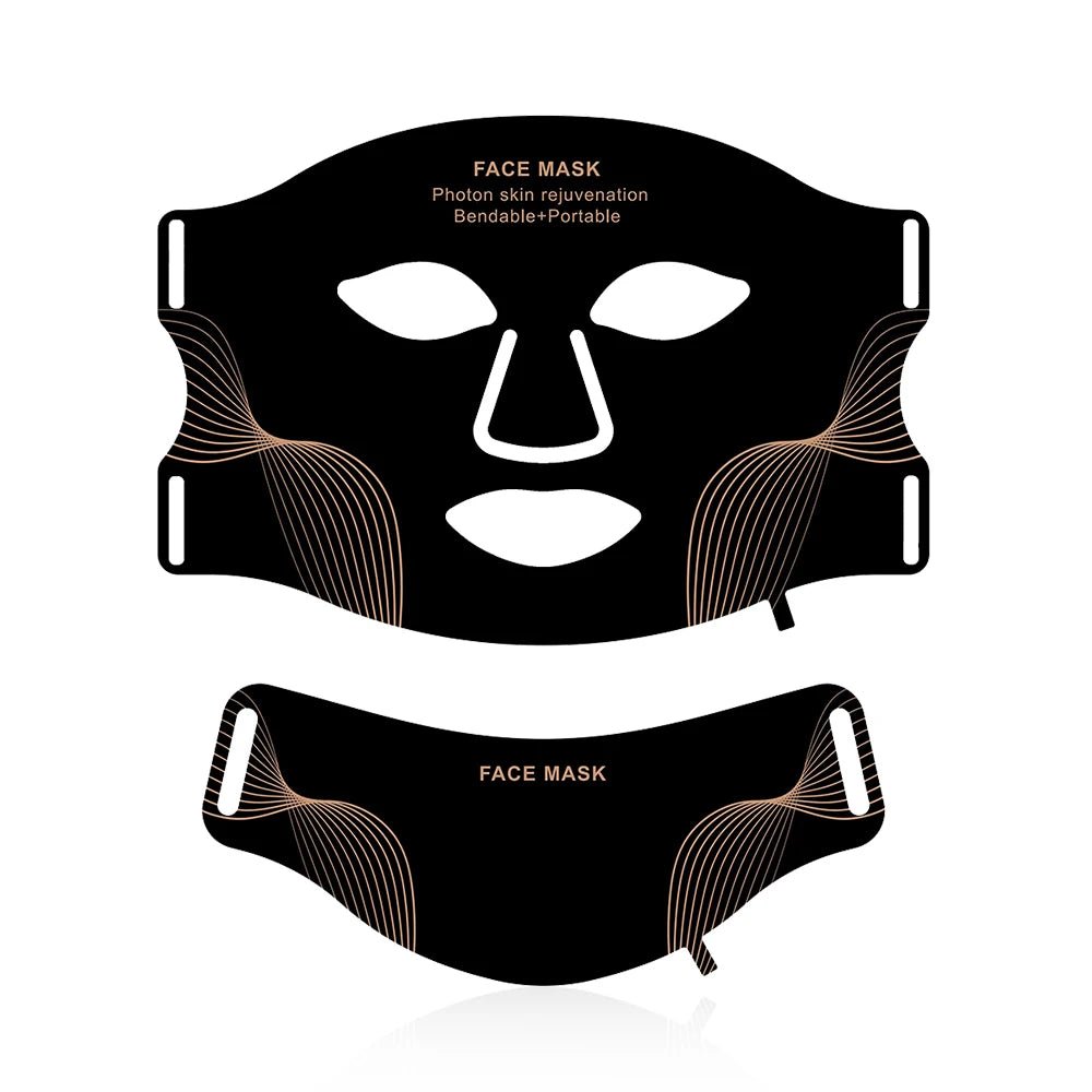 Two black face masks with white designs on a white background
