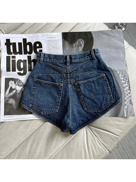 Denim Shorts Women Blue Loose Y2K Aesthetic Oversized Wide Cowboy Casual Jean Short Pants
