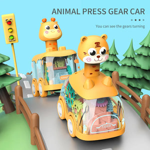 Animal Press Gear Car Children's Toy Car Pull Back Children Inertial Car Puzzle Animals Car Gift for Kids