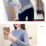 Ribbed Slash Neck Slim Sweater Knitted Long Sleeve Office Casual Solid Pullovers For Women