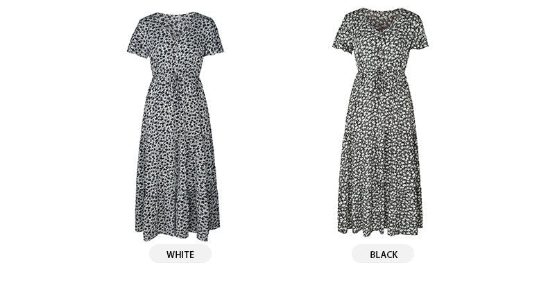 black and white casual dress Women's Bohemian Beach Long Dress Spring Summer Casual V-Neck
