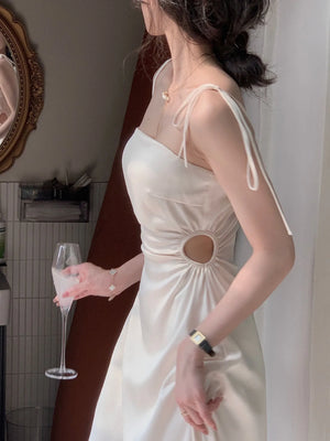 Women's Summer Spring Midi Dress Spaghetti Strap Elegant Satin Dresses Wedding Evening Prom Dress