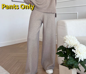 Knitted Turtleneck Sweater & Wide Leg Pant 2 Piece Set for Women
