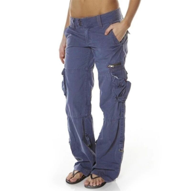 Women's Multi Pocket Cargo Pants Low Waist Hip Hop Wide Leg Baggy Trousers