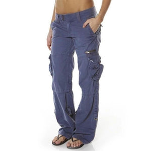 Women's Multi Pocket Cargo Pants Low Waist Hip Hop Wide Leg Baggy Trousers