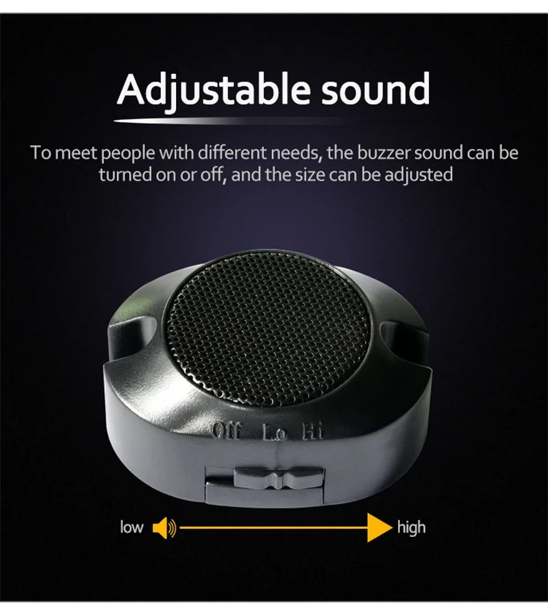 Adjustable sound buzzer with volume control on a dark background