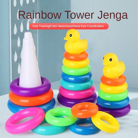 Stacking Ring Tower Toy Kids Animals Rainbow Montessori Early Education Learning Gift