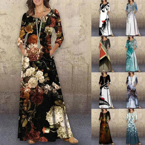 Women's Spring Autumn Maxi Dress Ruffles Plus Sizes Sexy Long Sleeve Bohemian Elegant Party Dresses