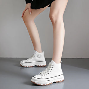 High-Top Lace-Up Casual High Platform Canvas Sneakers Non-Slip Running Shoes Wear Resistant Vulcanized Shoes