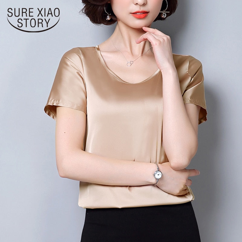 Short Sleeve Blouses Satin Blouse for Women Chic Casual Tops