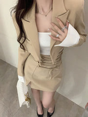 2 Piece Dress Set Women's Casual Y2k Elegant Skirt Suit Crop Blazer + Mini Skirts