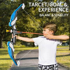 Child holding a bow and arrow with text about target/goal experience balance and stability.