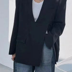 Women's Blazer V-Neck Long Sleeve Solid Color Medium Length Jacket Pocket Split Suit Jackets