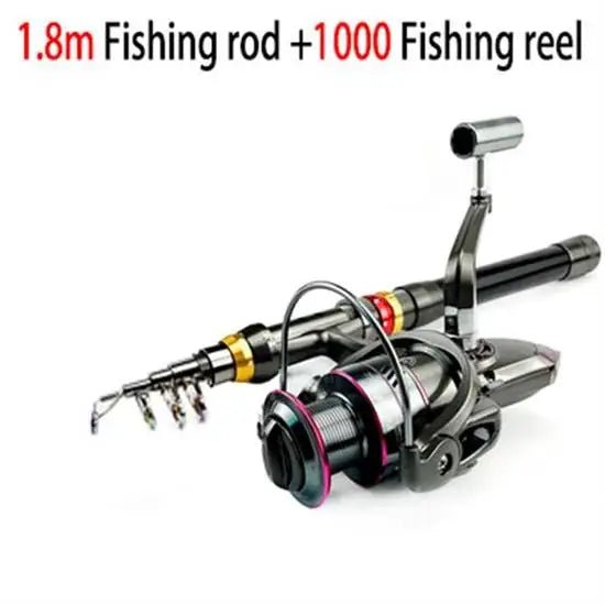 Fishing rod and reel set with specifications on a white background