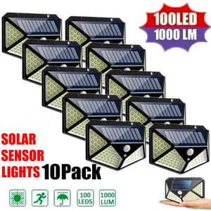 100-LED Solar Wall Lamp 4 Sides Luminous With Motion Sensor Outdoor Garden Courtyard Waterproof Wall Light