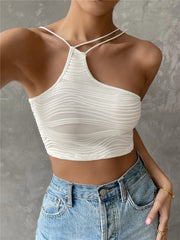 Women's Asymmetric Neck Cami Top Y2K High Street Sleeveless Backelss Summer Crop Top