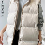 Stand Up Collar Puffer Cotton Filled Vest for Women  Single Breasted Solid Color Vest