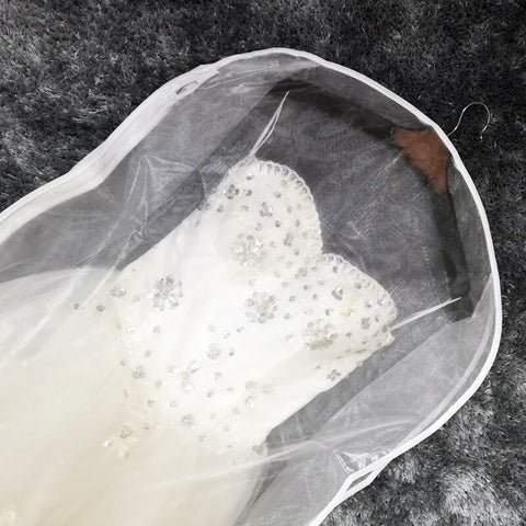 Wedding Dress Cover Double-Sided Transparent Tulle Voile Side Zipper Wardrobe Storage Bag
