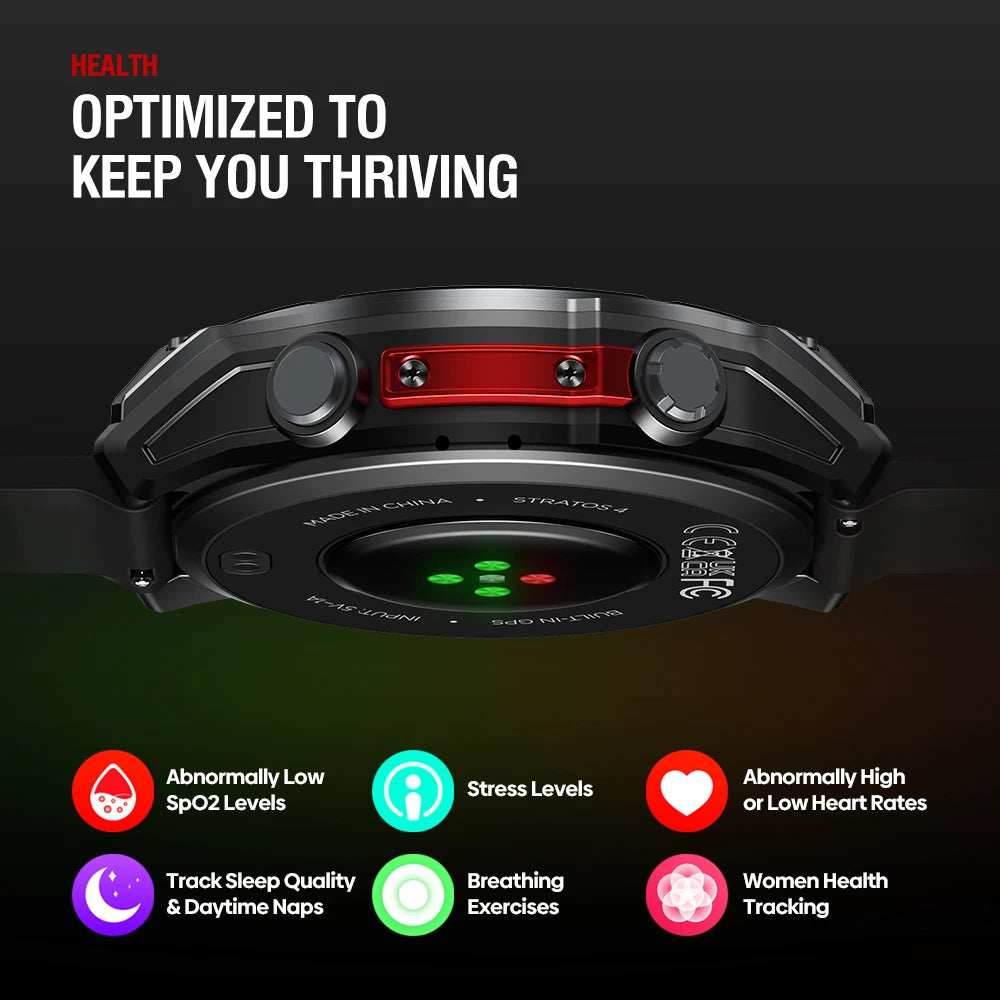 Smartwatch with health monitoring features on a dark background