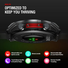 Smartwatch with health monitoring features on a dark background