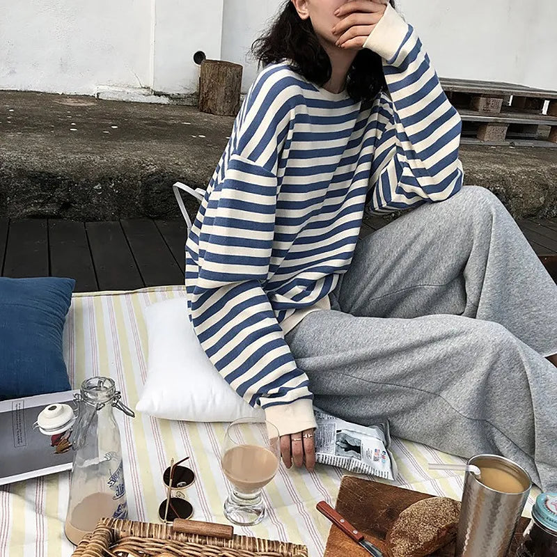 Women's Vintage Striped Sweater Oversized Sweatshirt