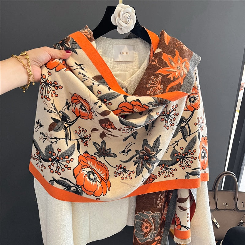 Women's Warm Scarf Cashmere Design Print Shawls Thick Blanket Soft Stoles