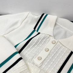 Women's Streetwear Knit Mini Dress with Ruffle Detail – Turn-Down Collar, Pullover, Summer Style