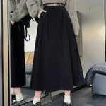 Corduroy Solid Skirts Preppy Style Autumn Winter New Fashion A-Line Retro Long Skirt