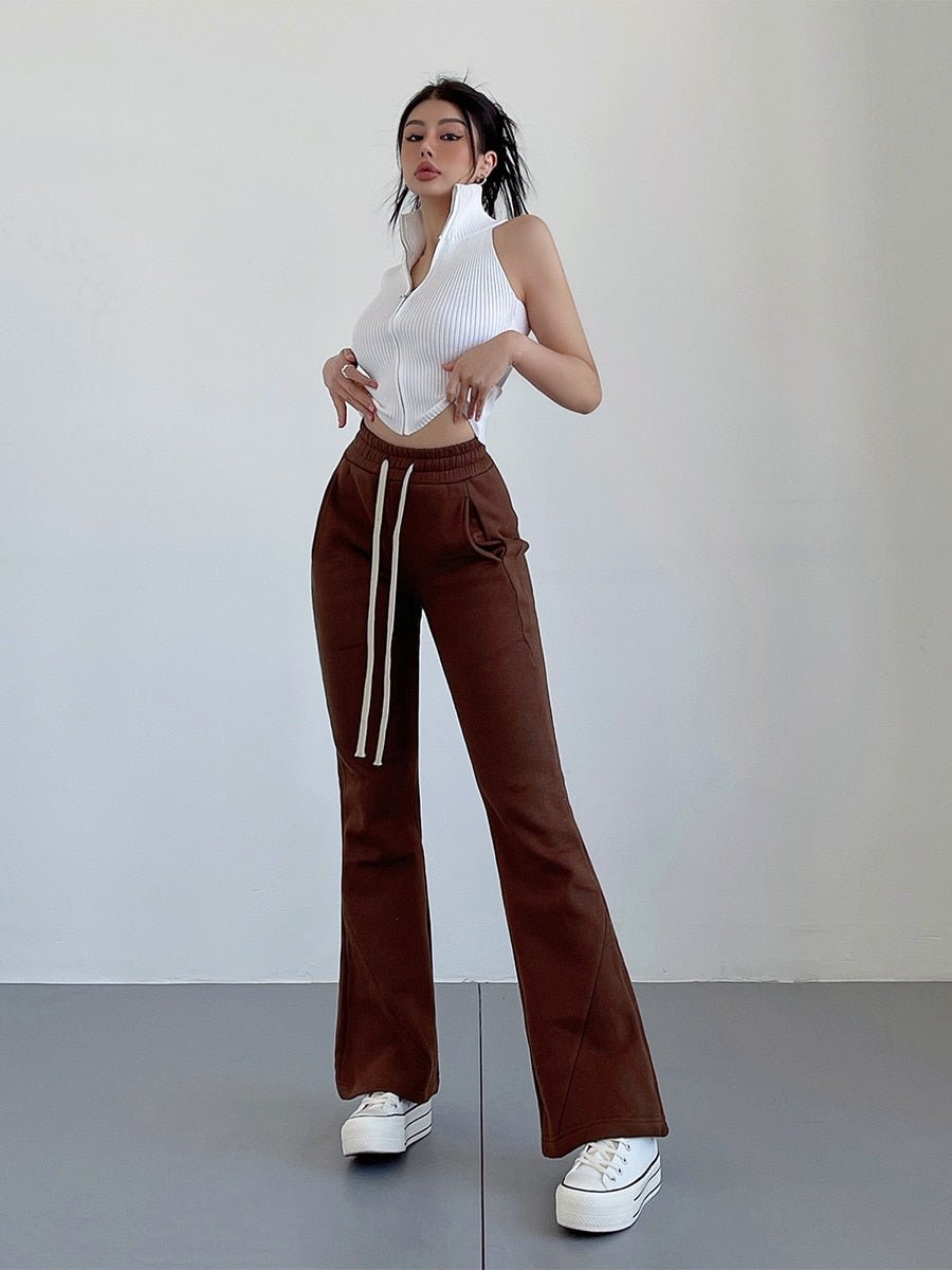 High Waist Flared Plush Sweatpants Women Elastic Casual Comfortable Winter Fashion Pants