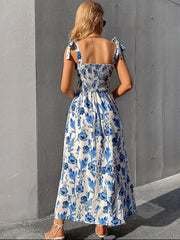 Chic Floral Print Long Dress New Fashion Backless Sleeveless Bandage Beach Sundress Casual Spring Summer Dresses