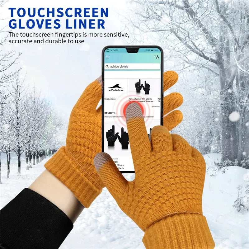 Unisex Warm Winter Touchscreen-Compatible Gloves Stretchy Classical Knit Full Finger Outdoor Cycling Driving Gloves