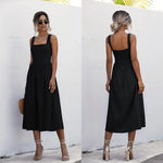 Long Backless Summer Dress Sexy Casual Ruched Midi Sundresses Pleated Spaghetti Straps