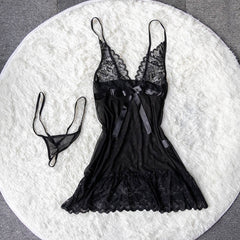 Women's Sexy 2 Piece Suspender Lingerie V-Neck Nightdress