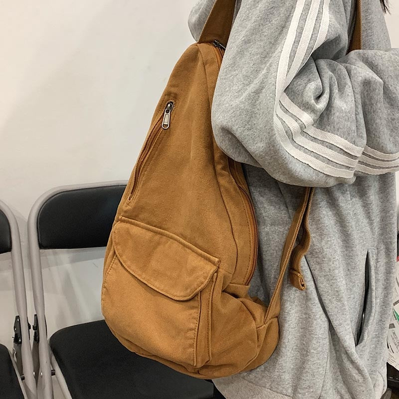 Minimalist Single Shoulder Backpack Messenger Bag Cotton Canvas Handbag Crossbody Bag