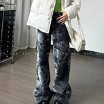 New Fashion Women's Gothic Dragon Print Jeans Baggy Vintage Aesthetic Pants Denim Trousers Y2k Jeans