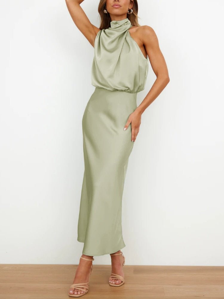 satin asymmetric neckline midi dress CaratKing Women's Midi Dress Asymmetric Neckline Ruched Side Satin Dress Women at Amazon Women's Clothing store