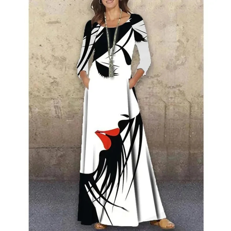 Women's Spring Autumn Maxi Dress Ruffles Plus Sizes Sexy Long Sleeve Bohemian Elegant Party Dresses