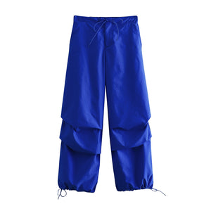 Women's Vintage Parachute Pants Chic Drawstring Trousers