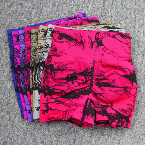 Gym Shorts Women Seamless Tie Dye High Waist Tummy Control Push Up Workout Yoga Fitness Exercise